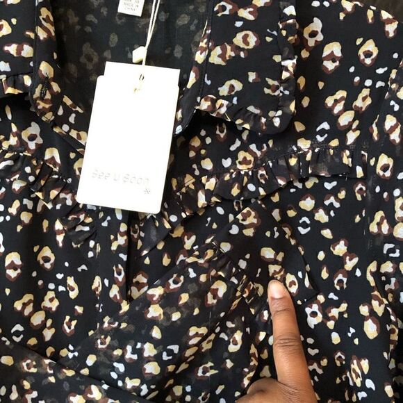 Anthropologie Blouse See U Soon Womens XS Black Ditsy Print Button Up NWT - Picture 7 of 11